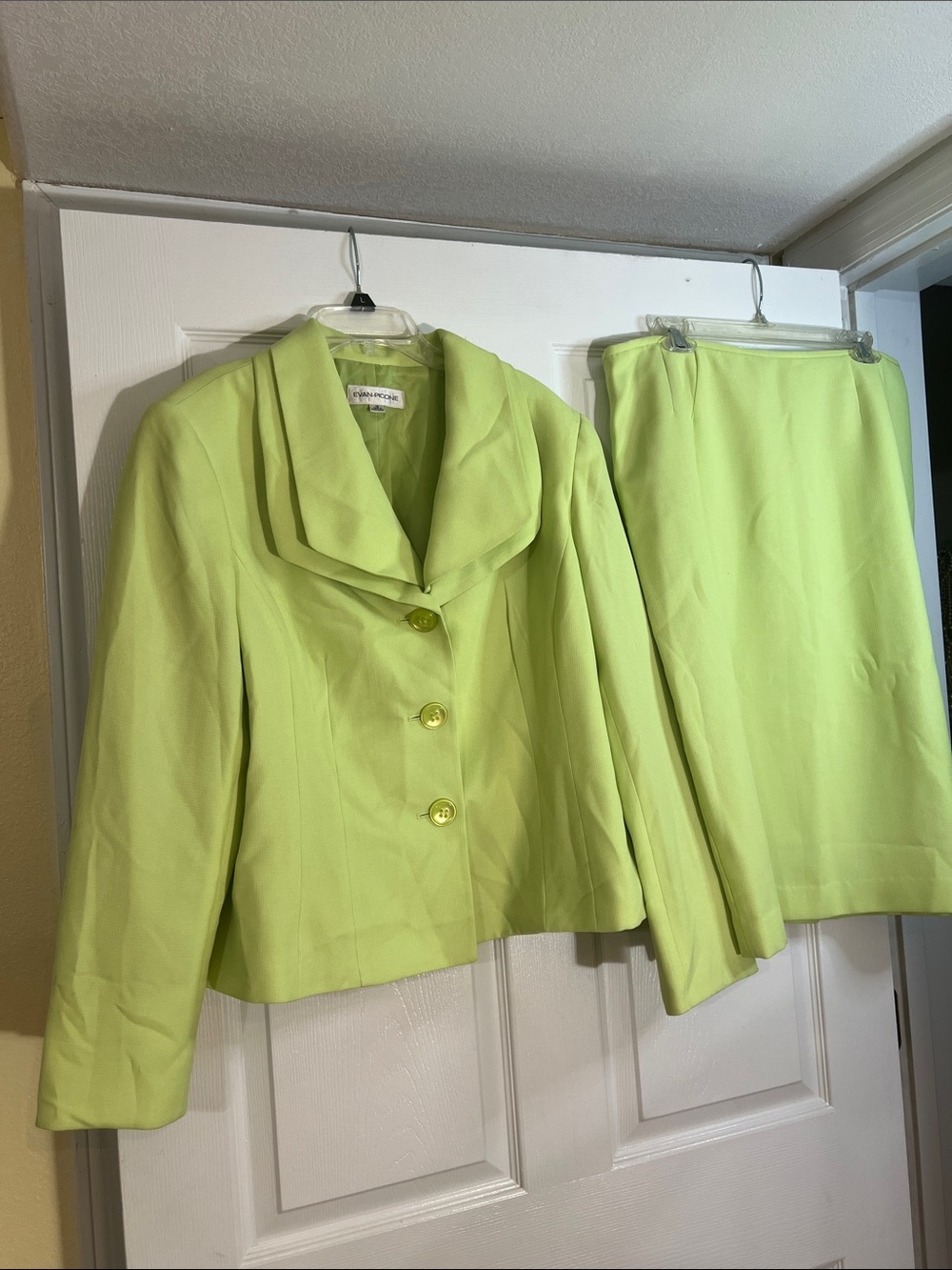 Evan Picone Lime Green Two-Piece Skirt Suit